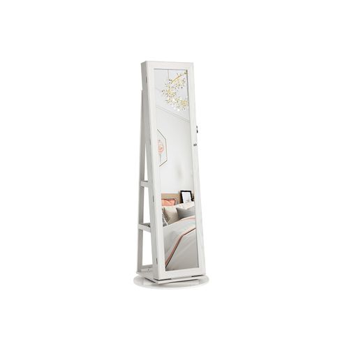 White Swivel Jewelry Armoire with Mirror